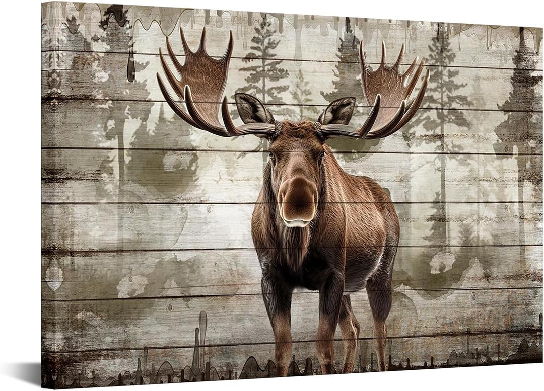 iKNOW FOTO Moose Canvas Wall Art - 16x24 Modern Rustic Wildlife Print - Majestic Elk Deer with Big Horns - Vintage Framed Artwork for Living Room, Bedroom, Cabin Decor