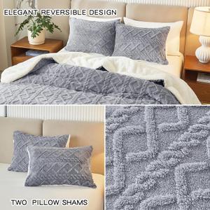 Joyreap 2-Piece Fluffy Faux Fur Sherpa Pillow Set Light Gray, Queen Size Luxury Tufted Pillow Shams Set