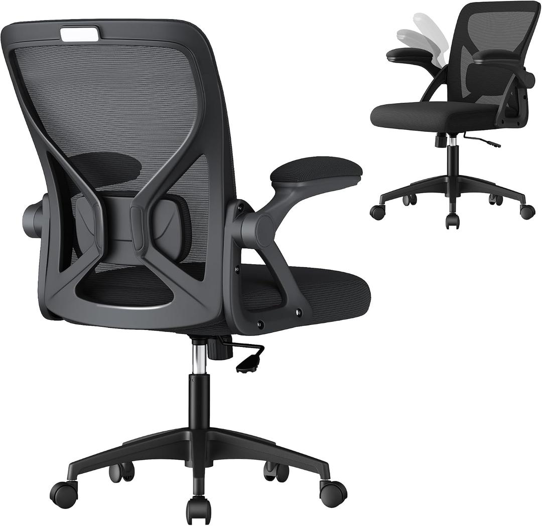 VASAGLE Ergonomic Mesh Office Chair with Adjustable Lumbar Support, 90-105 Tilt Function, Wide Seat, FlipUp Armrests, Computer Desk Chair for Home Office, Ink Black UOBN045BH01S, 24.4"D x 24.4"W x