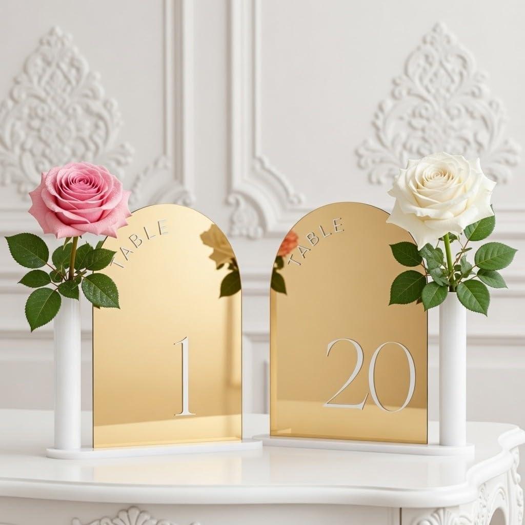 Table Numbers 1-20 - Number Holders For Wedding Reception , Gold Acrylic Sign Stands , Stand Signs Holder , Events And Restaurant Tables , Party With Wine Cards , Elegant at Event , Boho