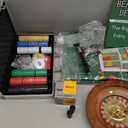 5 in 1 Super Casino Game Set: Blackjack/Texas Hold'em/Roulette/Craps/Poker Kit, 10" Wooden Roulette Wheel, Carrying Case with 360 Plastic Chips, 6 Deck Shuffler, 2 Double-Sided Rubber Mat And More