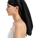 LilySilk Mulberry Silk Sleep Cap 100% 19 Momme Long Silk Bonnet for Curly Hair, Night Cap for Sleeping, Silk Hair Wrap for Women Black