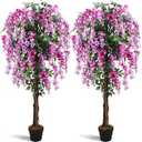 Thiccywoov 2 Pack 5ft Artificial Wisteria Tree Tall Fake Tree with Cement Base Pot Faux Floor Plant Decoration for Indoor Outdoor Home Office Housewarming Gift(Rosy Pink)