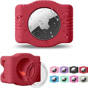 Waterproof AirTag Dog Collar Holder for Apple AirTag QR Code (Medium, Red-M1)