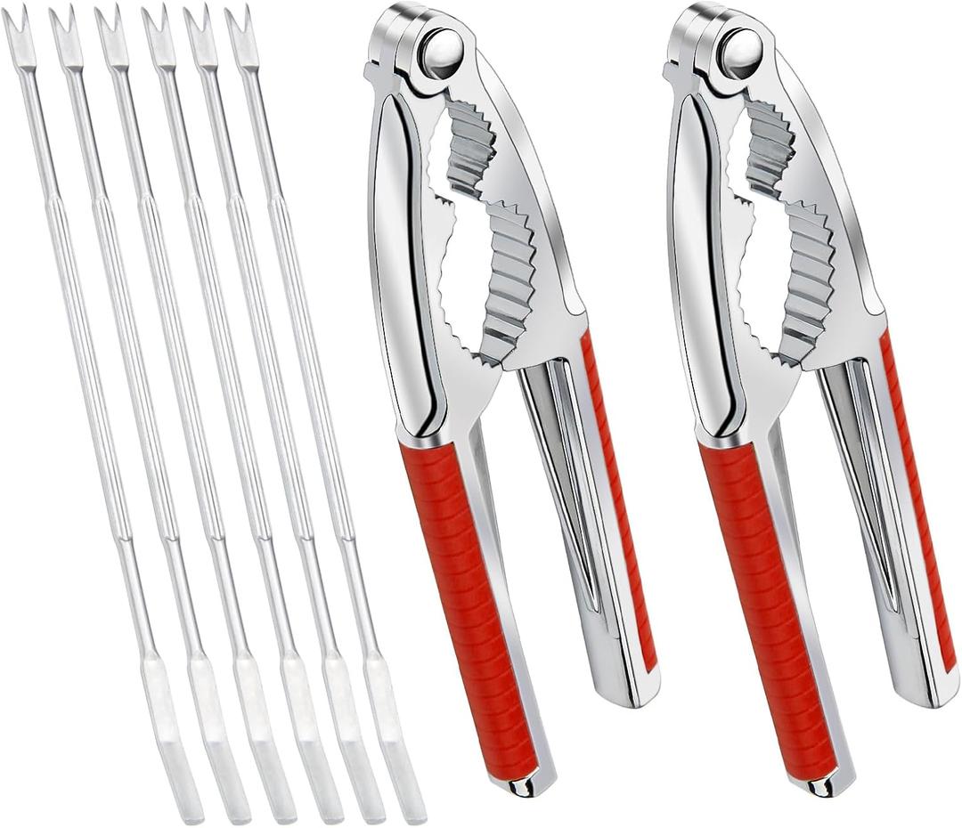 Nut Crackers, 8Pcs Multi-Purpose Stainless Steel Seafood Pecan Cracker, Non-slip Handle Walnut Cracking Tools (Red)