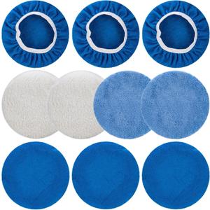THINKWORK 10 Pcs Car Polishing Pad - 10 Inch Buffing Pad, Microfiber Wax Applicator Pad, Wool, Coral Fleece