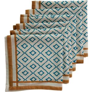 Handblock Print Patterned Cotton Cloth Napkins Set of 6, Washable, Reusable Napkins for Cocktail Parties, Home, Restaurant, Hotel, Event & Everyday Lunch, Dinner, 18" x 18"