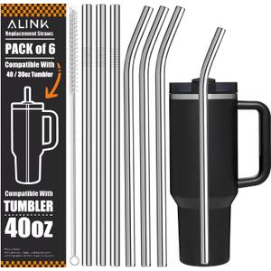 ALINK Stainless Steel Straws for Stanley 40 oz 30 oz Tumbler, 12 inch Long Reusable Replacement Metal Straws for Stanley Owala 40oz Cup, Dishwasher Safe & BPA-Free with Cleaning Brush