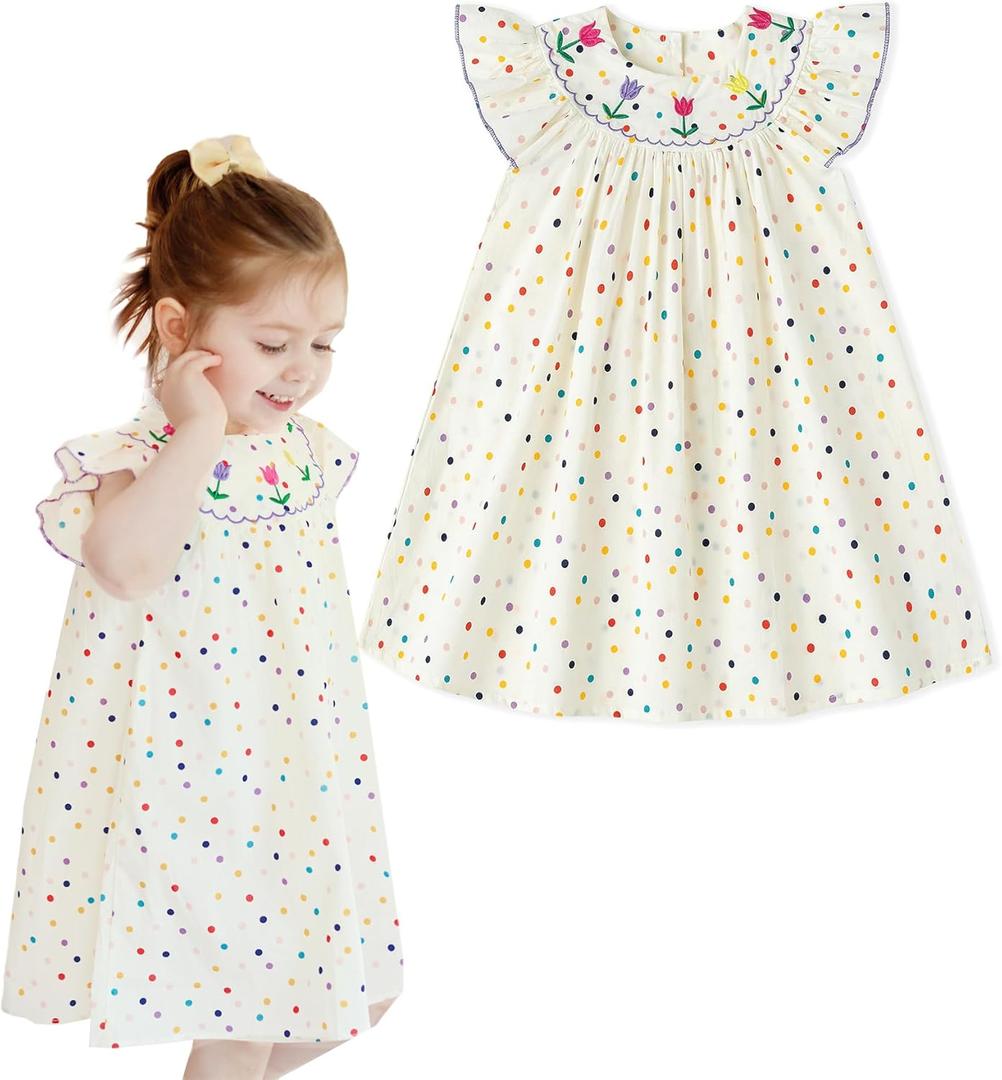 2 x Simplee kids Toddler Girl Dresses Ruffled Sleeves Summer Sundress Dress Bohemian Dress (Beige),Size 80