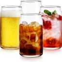 Glaver's Drinking Glasses Set of 4. Can Shaped Glass Cup Set, 16oz Beer Can Glass Coffee Cups, Cocktail Glasses, Water, Soda, Smoothie, Juice, Can Glasses. Dishwasher Safe, 4 Count