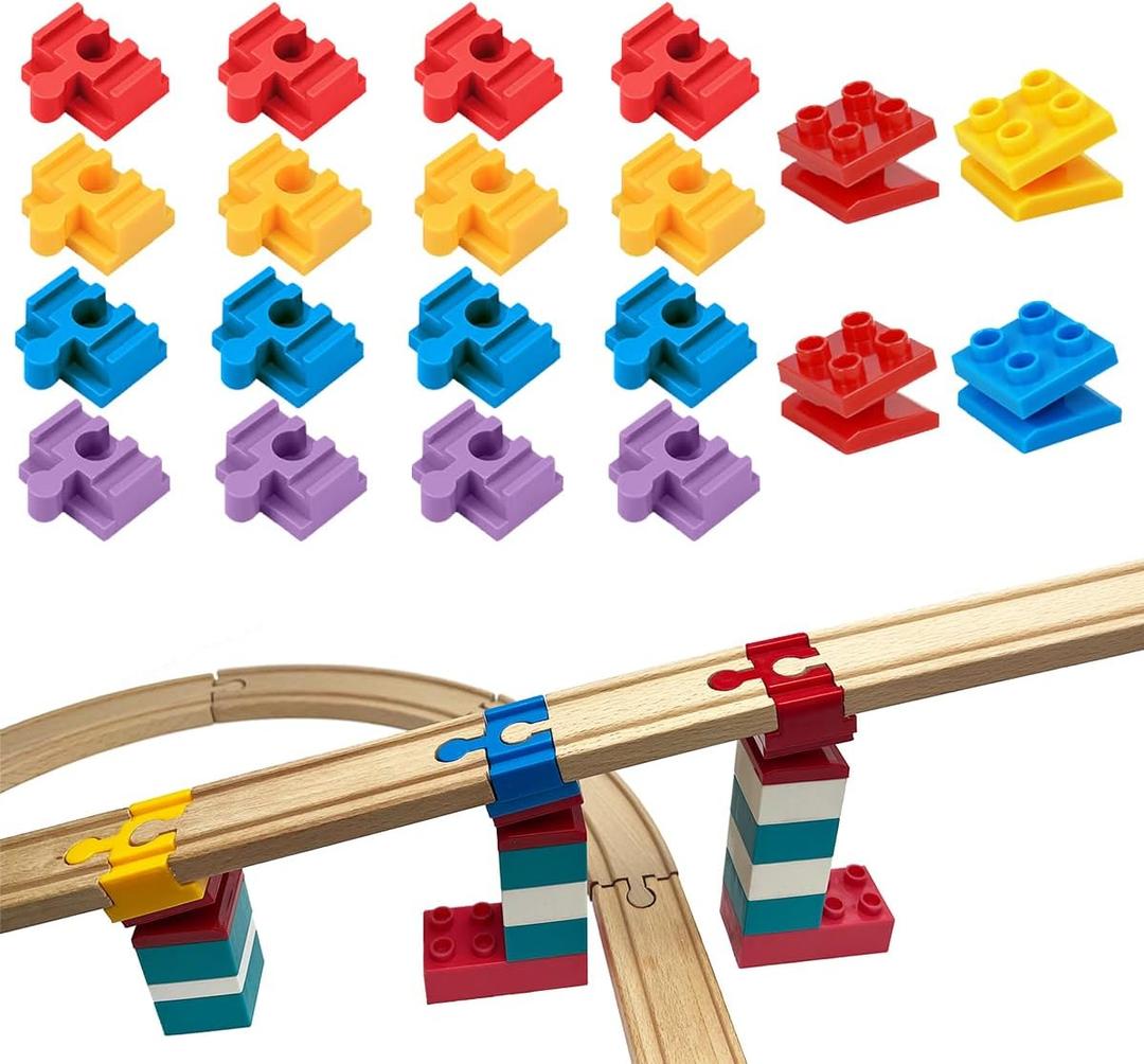 Wooden Train Track Accessories, 20 pcs Wooden Track Connector, Compatible with All Major Brands Wood Train Track, Christmas Birthday Gift for Boys Girls, Train Toys Expansion Pack for Kids Ages 3+