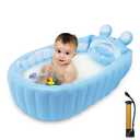 Inflatable Baby Bathtub,Newborn to Toddler Bath Tub with Built-in Air Pump,Portable Travel Shower Basin with Back Support,Foldable Toddler Tub Shower for Kids 0-6 Months(Blue)