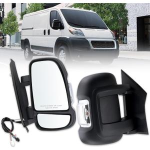 Right Passenger Side Door Mirror Compatible With 2014-2026 Ram Promaster 1500 2500 3500 With Power Glass Power Folding Turn signal Heated Black Replace#CH1321432 5VF00JXWAG(8+2Pins)