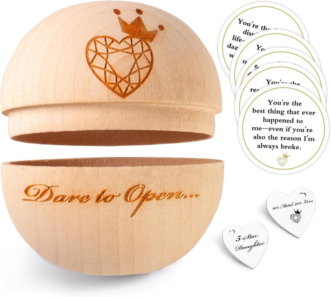 Personalized I Love You Unique Graduation Gift for Daughter Her Teenage Girls,Christmas Valentines Birthday Gifts for Daughter from Mom Dad Mother Father,Wooden Round Box with Funny Cards & Coin