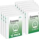 Office Essentials Economy View 3 Ring Binders, 0.5" Round Rings, 0.7" Spine, 100-Sheet Capacity, White Binders (12-Pack of 03422)