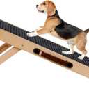 Foldable Wooden Dog Ramp Pet Stairs,Wooden Dog Step with Built-in Handle, 4 Adjustable Height from 9.8" to 18.1",Wood Portable Ramp for Bed,Couch, Car