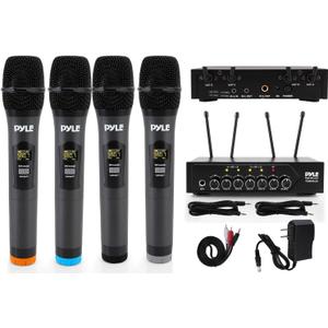 Pyle Wireless Microphones, Professional UHF Dual Microphones for Karaoke, Wireless Dynamic Microphone System Set with Rechargeable Receiver,Plug and Play, Speech, Wedding, Church, PA System