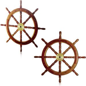 Tatuo 2 Pcs Ship Wheel Wall Decor Pirate Party Decorations Thin Flat Wooden Nautical Wall Art 2d Wood Beach Boat Cruise Ship Steering Wheel for Home Bedroom Decor(15 Inch)