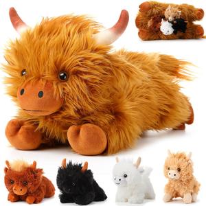 HyDren 5 Pcs Highland Cows Stuffed Animal 13.78 Inch Mommy Highland Cow Plush with 4 Little Babies Soft Plush Gifts Set for Birthday Party Favors (Lying Style)