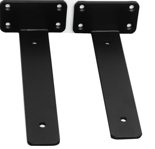 3 Pack - 10 inch Black Hidden L Shelf Bracket (1/5 Inch Thicked) Iron Floating Shelf Brackets Rustic Industrial Metal Brackets for Shelf Support