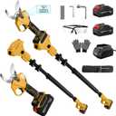 2-in-1 Pole Pruning Shears, 1.6" Cutting Diameter Cordless Electric Pole Pruners - Brushless Motor, 2x4.0Ah Batteries, Extra SK5 Blade, 4 Modes Adjustable Branch Cutter for Garden & Flower (Yellow)