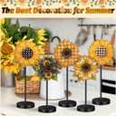 Yousoontic 5 Pcs Summer Wooden Tabletop Decor Freestanding Wood Table Sign Summer Decorations for Home Rustic Tabletop Centerpiece Standing Block Decorations for Farmhouse Office (Sunflower)