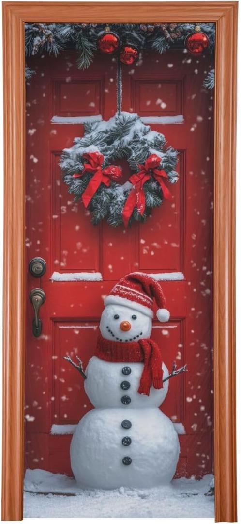 Burbuja Christmas Snowman Door Cover, Stretch Fabric Backdrop Porch Cover for Home Party Holidays Decoration, 36x97 In (A32)