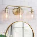 Durent Lighting Gold Vanity Light, 3 Lights Gold Bathroom Light Fixture with Seeded Glass, 22 1/ 2” L