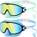 Vvinca Kids Swim Goggles with Nose Cover & Attached Earplugs, Anti-Fog Wide View Swimming Goggles for Boys Girls 3-12