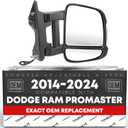 Passenger Side Mirror Replacement - Compatible with 2014-2024 Ram Promaster - Powered Adjustment, Manual Fold, Turn Signal, Dual Glass - Textured Black - OEM 7SV30JXWAA, 5VE94JXWAE, CH1321433