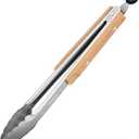 Beneno 12-Inch Stainless Steel Kitchen Tongs for Cooking with Heat-Insulating Wooden Grip Handle, Heavy Duty Heat-Resistant Metal Locking Tongs with Strong Scalloped Tips for Cooking, BBQ, Grab Food
