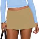 UTNISAN Bodycon Mini Skirts for Women Low Waist Slit Hem Skirts with Shorts Underneath Skorts (X-Small, Deep Khaki)