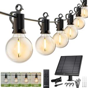 Brightown 58FT Solar String Lights Outdoor with Remote Cable Ties and Hooks, Commercial Grade Patio Lights with 26 LED Shatterproof Bulbs, 3 Light Modes Hanging Light for Backyard Party Decor (58 FT with Remote Cable Ties & Hooks)
