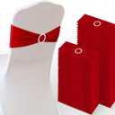 Tudomro 80 Pcs Spandex Chair Sashes, Stretch Ties Bows with Buckle Slider Elastic Bows Chair Cover Bands for Wedding Party Universal Reception Ceremony Banquet Decoration(Red)