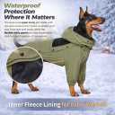 LOVELONGLONG Fleece-Lined Dog Raincoat with Removable Hood Waterproof Winter Full Body Dog Jacket Windproof Snowproof Cold-Weather Suit Green-F 3XL
