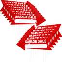 Wenqik 12 Pcs Garage Sale Signs with Stakes Double Sided Neon Arrow Signs with Stakes 17 x 6 Inches High Visibility This Way Plastic Garage Sale Decoration(Red and White)