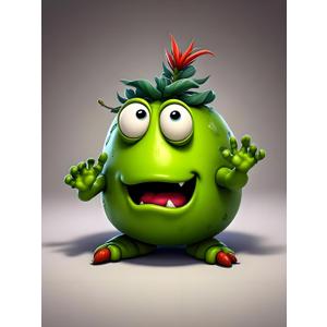 Cute Green Monster Resin Figurine Indoor Outdoor Garden Statue Whimsical Funny Desk Decor - Little Alien Creature with Red Flower/Sprout, Unique (Green)