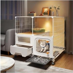 Indoor cat cage with Litter Box, Complimentary Cat Bed, Bow,lcat House with Wheels Outdoor,Large cat Villa Playpen, Small Animal Dog Kennel cat enclosures (28(L) x18(W) x34(H)