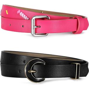 2 Pack Womens Belt Pink Black Belt Set Fashion Thin Light Waist Belts Daily Christmas Gifts for Women Teen Girls