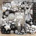Prom Balloon Garland Arch Kit, Graduation Black Silver White Metallic Balloon Explosion Star 4D Disco Ball Foil Mylar Balloons for Class of 2026 Congrats Grad Prom Disco Birthday Party Decorations