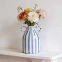 Blue and White Ceramic Vase with Handle, Nordic Boho Small Vases Side Table Flower Centerpiece, Wide Mouth Single Flower Vase Pampas Grass Decorative - for Home Window Sill Living Dining Room Kitchen