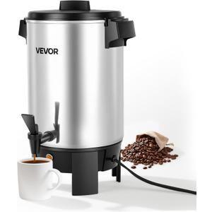 VEVOR Commercial Coffee Urn, 30 Cup 152oz Hot Beverage Dispenser with Dripless Faucet, 1090W Quick-Brewing Coffee Maker, Automatic Temperature Control, for Catering, Party, Church & Restaurant (EXP 12/31/36)