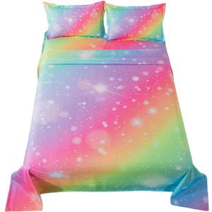 ADASMILE A & S Rainbow Fitted Sheet for Girls 4 Pieces Rainbow Sheets Full for Kids Pink Glitter Tie Dye Pastel Bed Set (1 Flat Sheet + 1 Deep Pocket Fitted Sheet and 2 Pillowcases) Bedroom Decor