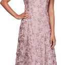 Alex Evenings Women's Long Rosette Mother of The Bride Dress with Short Sleeves (14)