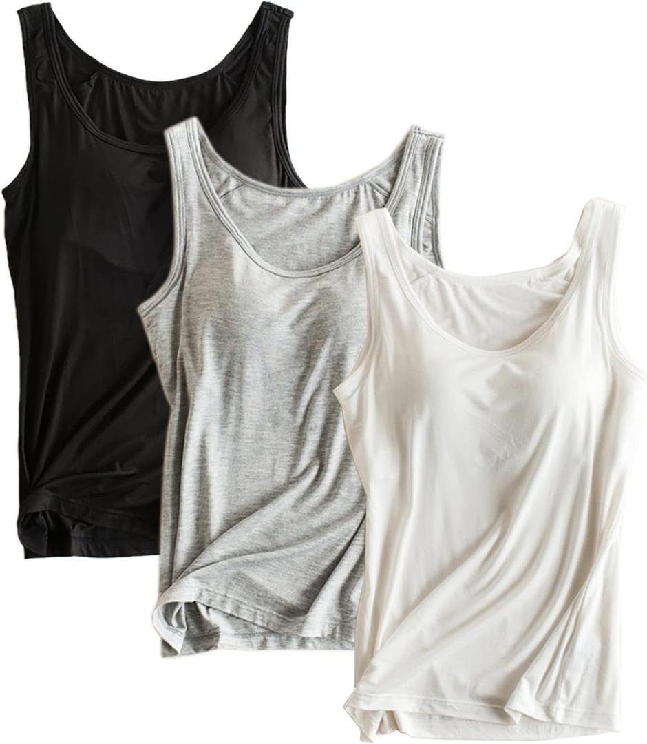 Ibeauti Womens Camisoles Tops with Built in Padded Bra Basic Breathable Tank Top (L)