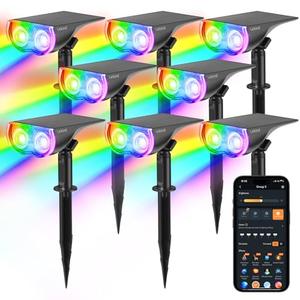 Linkind Smart Solar Spot Lights Outdoor SL5C, Solar Lights Outdoor Spotlight Cool/Warm White/Color Changing, APP/Voice Control IP67 Landscape Lighting for Yard, Garden, Pathway(8 Pack)