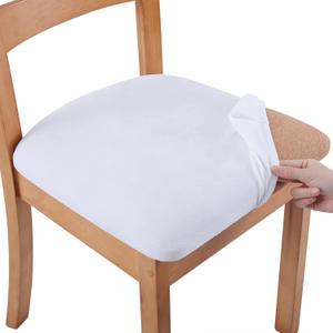 Smiry Velvet Seat Covers for Dining Room Chair Set of 4, Stretch Fit Removable Washable Chair Seat Cushion Protector Slipcovers with Ties, White