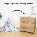 OIAHOMY Laundry Hamper with Lid, 140L Clothes Hamper with 3 Removable Liner Bags, Foldable Basket with Lid, Synthetic Wicker Laundry Basket for Bedroom, 27x 13 x 26 Inches, Yellow, Extra Large
