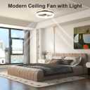 VOLISUN Low Profile Ceiling Fans with Lights and Remote, 19.7in Fandelier Ceiling Fan with Light, 3000K-6500K Dimmable Bladeless LED Fan Light, Brown Flush Mount Ceiling Fans with Lights for Bedroom