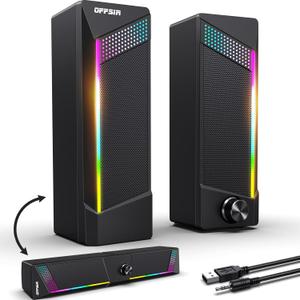 Computer Speakers, 2 in 1 PC Speaker , Gaming Speakers for PC Computer Laptop Desktop Monitor, RGB Speakers with Touch Sensitive Lighting, USB Powered 3.5mm AuxPackage Only Two Speaker, No Soundbar